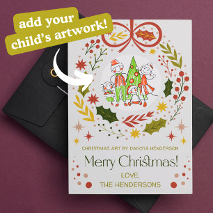 Add your child's art   Modern Christmas Wreath Holiday Card