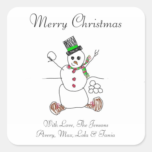 Add Your Child's Artwork to this Christmas Square Sticker (Front)