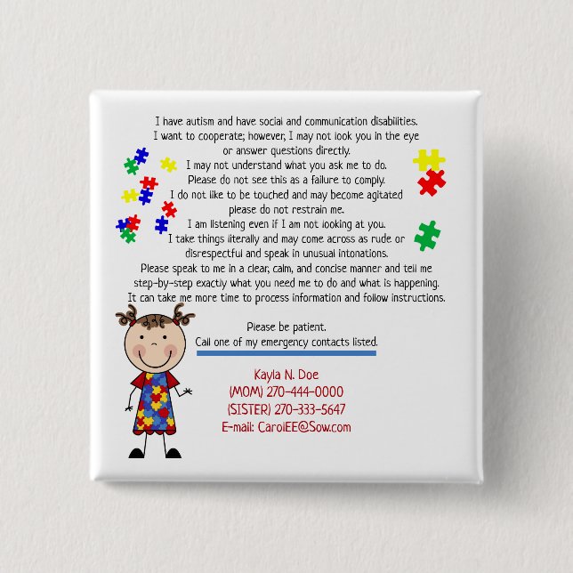 Add Your Childs Info Square Button (Front)