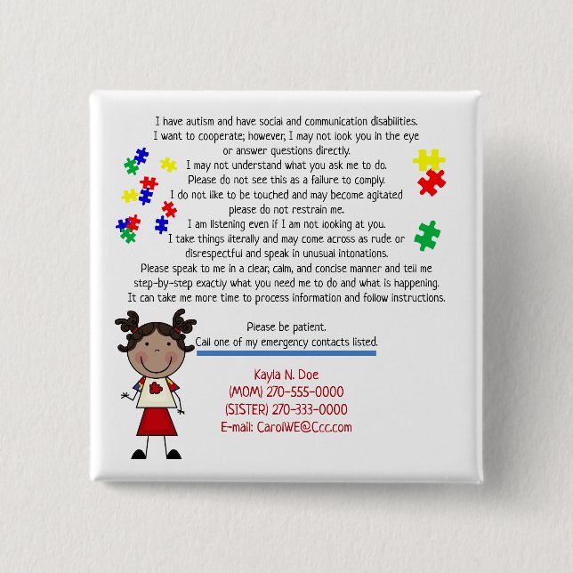 Add Your Childs Info Square Button (Front)