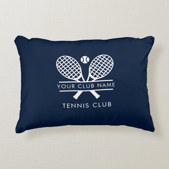 Add Your Club Name Tennis Icons Navy Blue Custom Decorative Cushion (Front)
