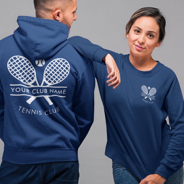 Add Your Club Name Tennis Logo Blue Custom Sweatshirt (Lawn Tennis Club Logo Front and Back Womens Blue Sweatshirt)