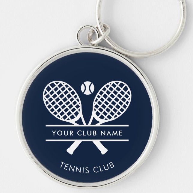 Add Your Club Name Tennis Team Navy Blue Custom Key Ring (Front)