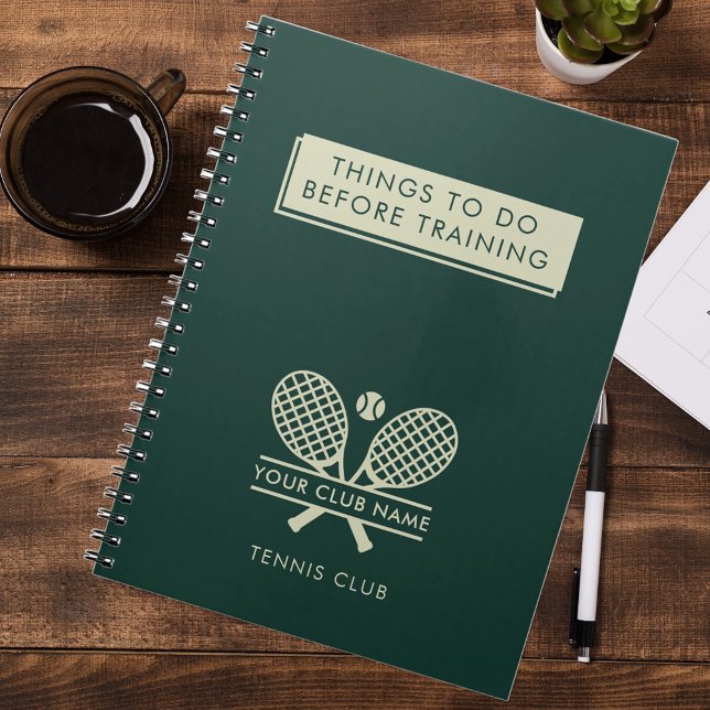 Add Your Club Name Tennis Team Players Green Notebook (Lawn Tennis Club Custom Team Members Swag Journal Notebook)