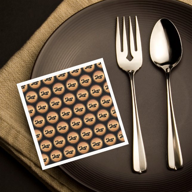 Add Your Company Business Custom Gold Logo Pattern Napkin (Creator Uploaded)