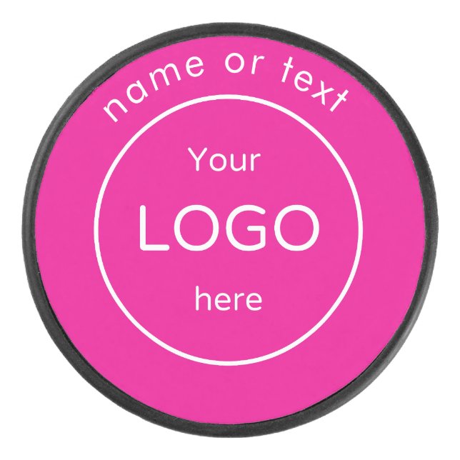 Add your company business shop logo pink hockey puck (Front)