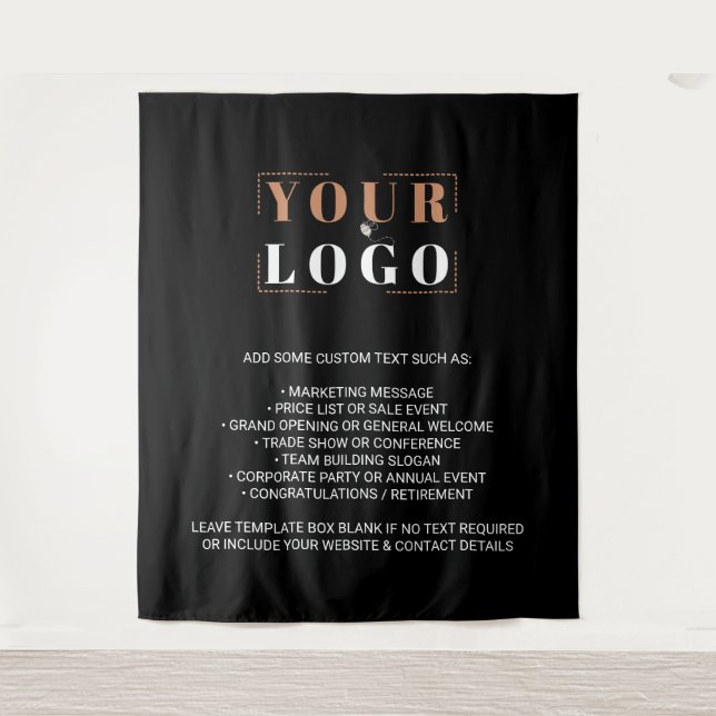 Add Your Company Logo Custom Brand Black Backdrop Tapestry (Front)