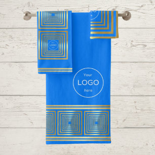 Add your company logo neon blue gold Towel set