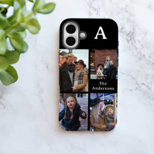 Add Your Custom 4 Photo, Monogrammed & Family Name iPhone 16 Plus Case