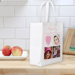Add Your Custom Family or Pet Photos Personalized Reusable Grocery Bag<br><div class="desc">This design features three placeholder photographs and a pink placeholder heart surrounded by pink dots. Replace all placeholders photos and heart with your favorite family or pet photos or leave the heart in place. A square photograph or a horizontal photo with the subject in the center will work best. The...</div>