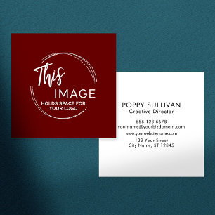 Add Your Custom Logo Elegant, White on Burgundy Square Business Card