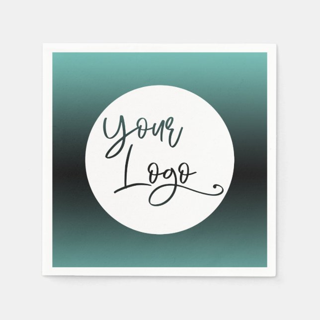 Add Your Custom Logo Light Teal and Black Ombre Napkin (Front)