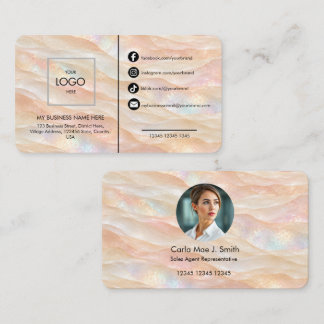 Add your custom logo modern opal marble rose gold business card