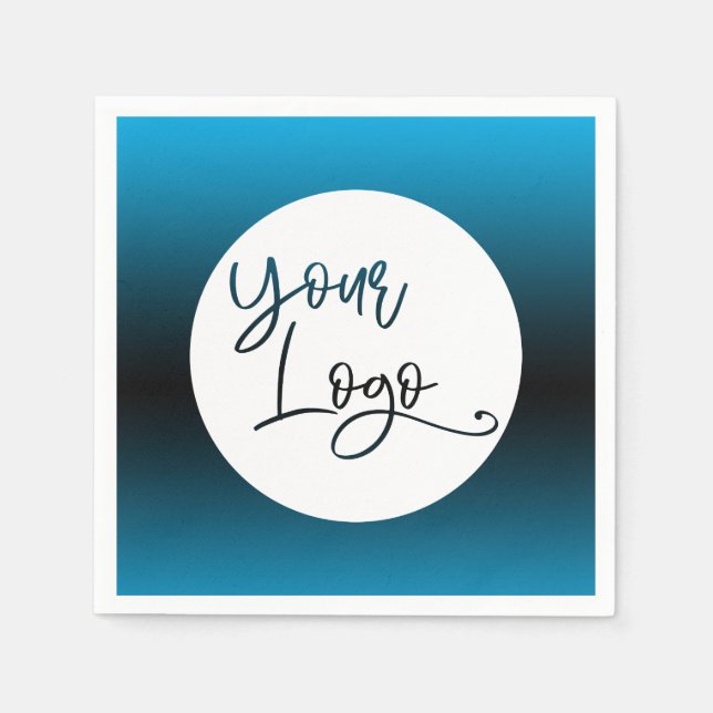 Add Your Custom Logo Over Sky Blue and Black Ombre Napkin (Front)