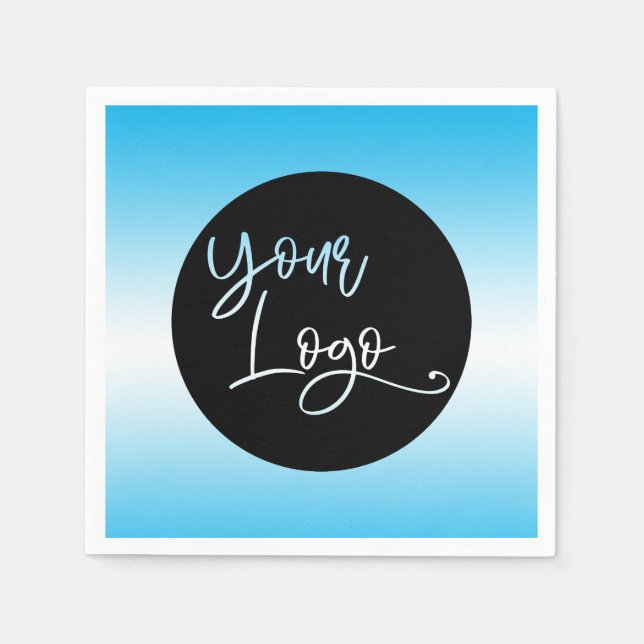 Add Your Custom Logo Over Sky Blue and White Ombre Napkin (Front)