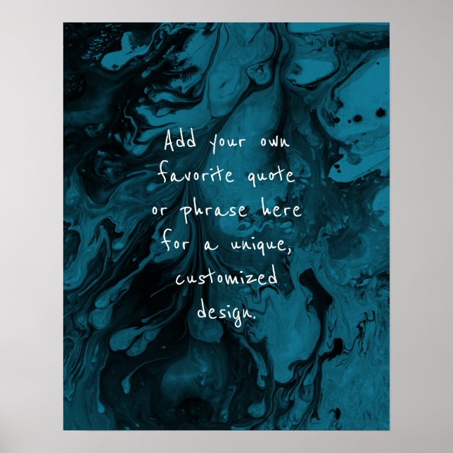 Add Your Custom Quote Black Marble, Mosaic Blue Poster (Front)