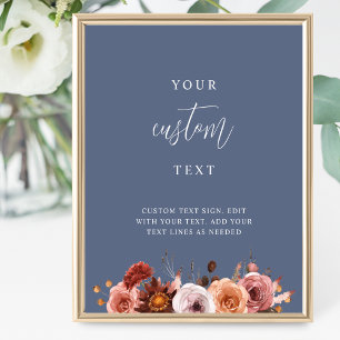 Add Your Custom Text, Blue Burgundy  Wedding Sign