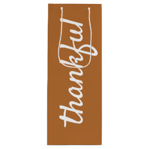 Add Your Custom Text Hand Lettered Thankful Ochre Wine Gift Bag