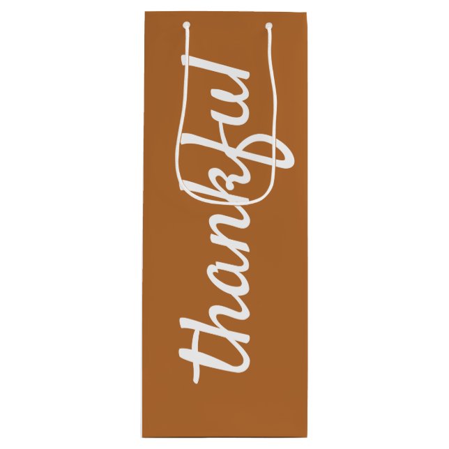 Add Your Custom Text Hand Lettered Thankful Ochre Wine Gift Bag (Front)