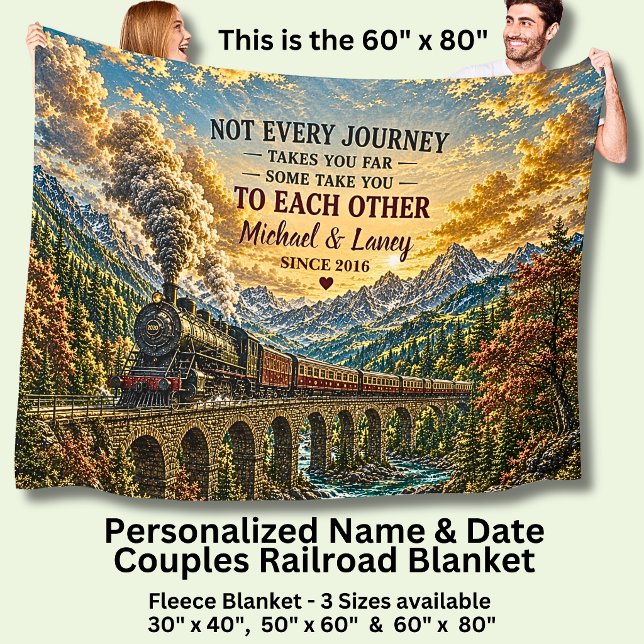 Add Your Details Steam Train on Bridge Couples  Fleece Blanket (Creator Uploaded)