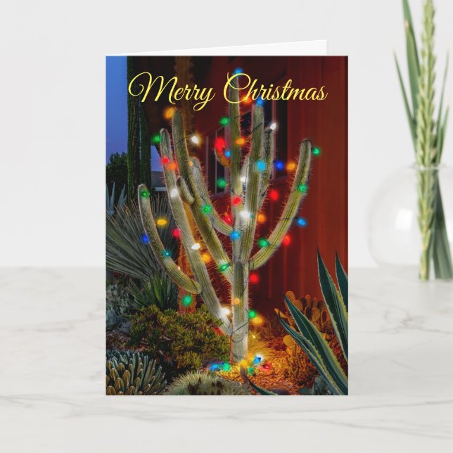 Add your family photo inside, Cactus Lights, Holiday Card (Front)