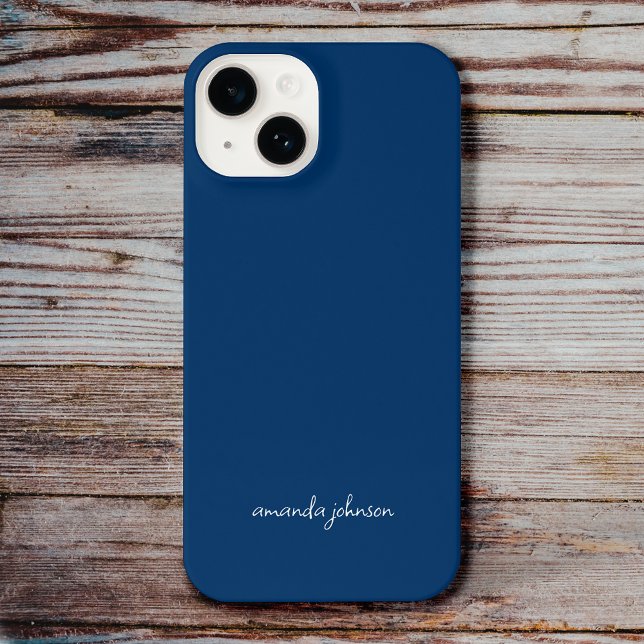 Add Your Full Name Minimal Monogram Dark Navy Blue iPhone 15 Case (Creator Uploaded)