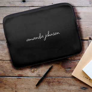 Add Your Full Name Minimal Monogram on Black Laptop Sleeve