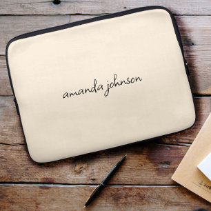 Add Your Full Name Minimal Monogram on Cream Laptop Sleeve