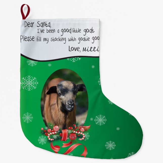 ADD YOUR GOAT Photo and Name Dear Santa Large Christmas Stocking (Front)
