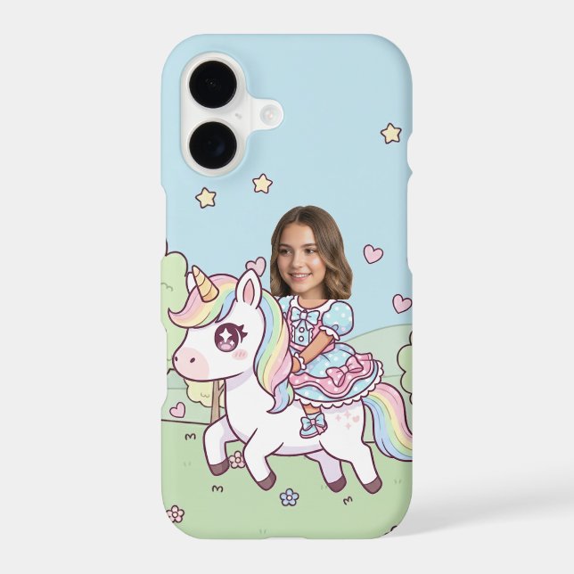 Add Your Head Ride a Unicorn Custom Photo iPhone Case (Back)