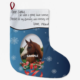 ADD YOUR HORSE Photo and Name Dear Santa Large Christmas Stocking