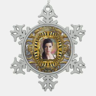 Add Your Image  Baroque Snowflake Pewter Christmas Ornament