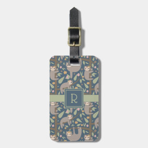 Add Your Initial   Cute Floral Sloth Pattern Luggage Tag