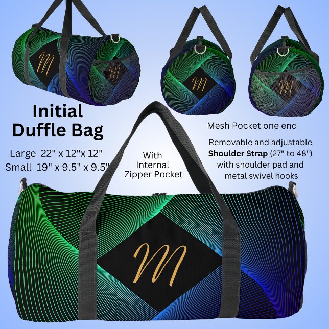 Add Your  Initial Geometric Green Blue Swirl Duffle Bag (Creator Uploaded)