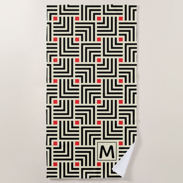 Add Your Initial | Geometric Lines Pattern Beach Towel (Front)