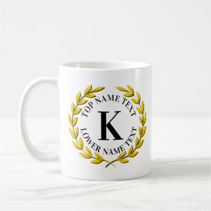 Add Your Initial Name or Text Gold Wreath I J K L  Coffee Mug
