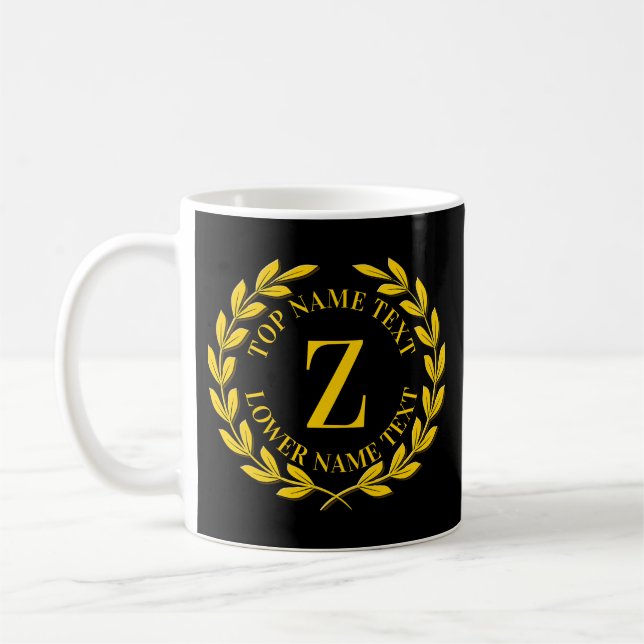 Add Your Initial Name or Text Gold Wreath X Y Z Coffee Mug (Left)