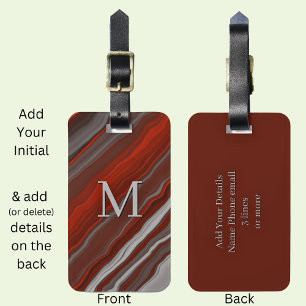 Add Your  Initial,  Red Grey Marbled Luggage Tag