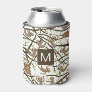 Add Your Initial Smiling Sloth Pattern Can Cooler