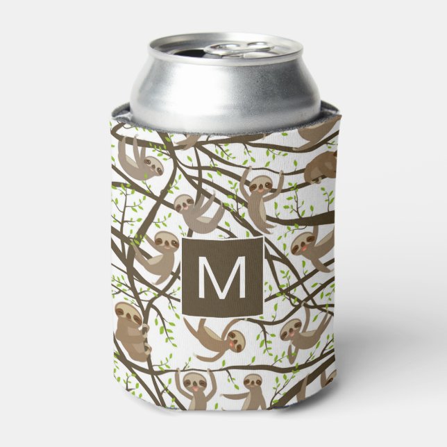 Add Your Initial | Smiling Sloth Pattern Can Cooler (Can Front)