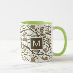 Add Your Initial Smiling Sloth Pattern Mug
