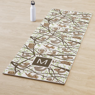 Add Your Initial Smiling Sloth Pattern Yoga Mat