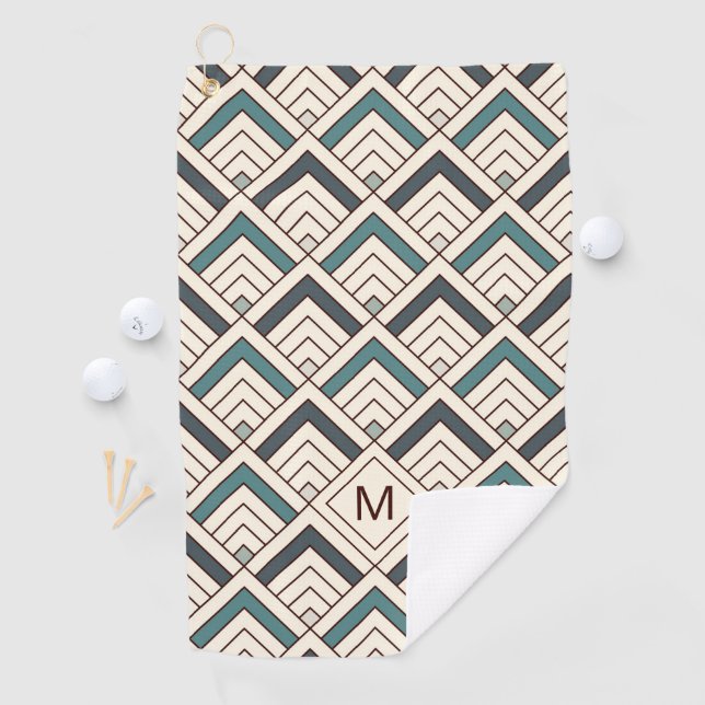 Add Your Initial | Teal Geometric Pattern Golf Towel (InSitu)