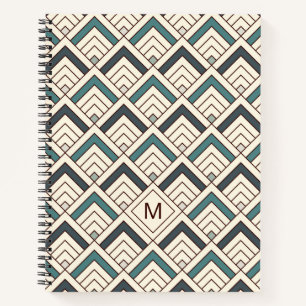 Add Your Initial Teal Geometric Pattern Notebook