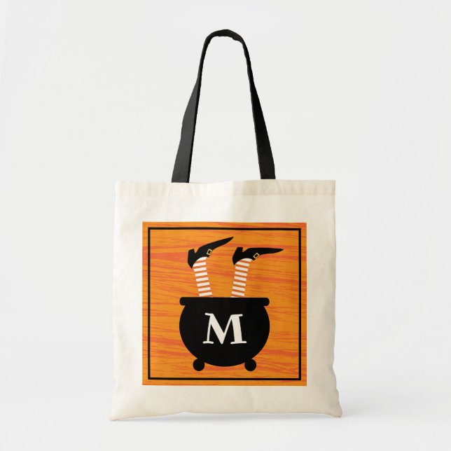 Add Your Initial | Witch in a Witch's Caldron Tote Bag (Front)