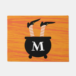 Add Your Initial   Witch in a Witch's Cauldron Doormat