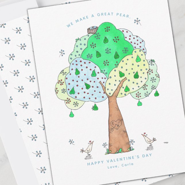 Add Your Initials Pear Tree Valentine Holiday Card (Creator Uploaded)