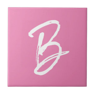Add Your Letter B Monogram Pink White Tile