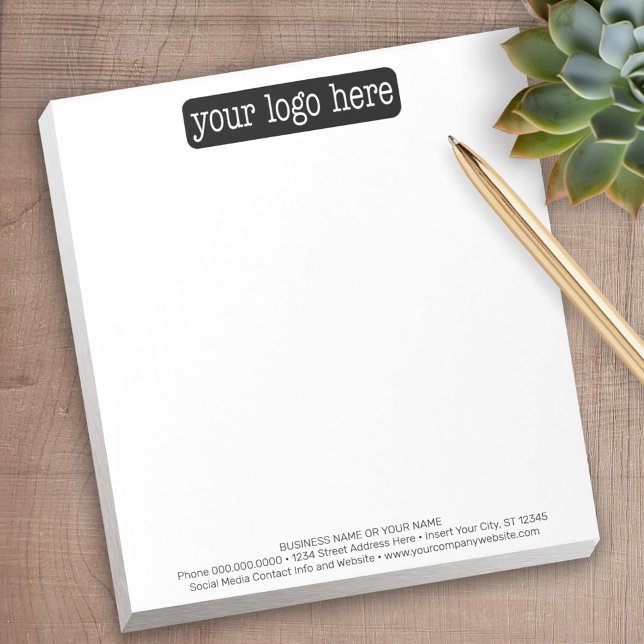 Add Your Logo and 3 Lines of Text - Minimal Notepad (Personalized Notepad with Your Logo - add contact info for a great promotional product)