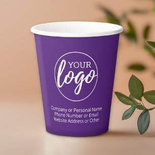 Add Your Logo and 3 lines of text - purple Paper Cups